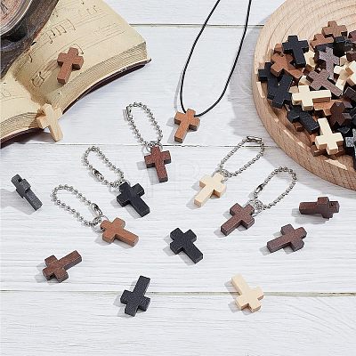  80Pcs 4 Colors Cross Wooden Pendants DIY-NB0007-52-1