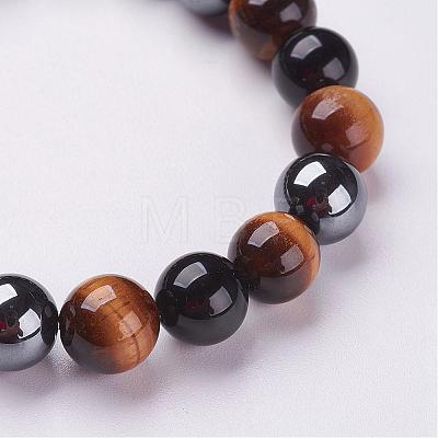 Natural Tiger Eye & Obsidian Beads Stretch Bracelets BJEW-JB02874-1
