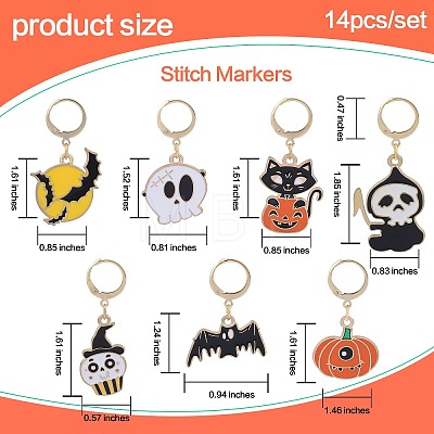 Halloween Theme Alloy Enamel Pendant Locking Stitch Markers HJEW-SW00031-1