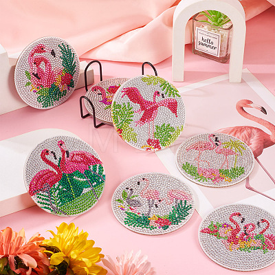 DIY Flamingo Theme Diamond Painting Acrylic Cup Mat Kits DIY-TAC0023-29-1