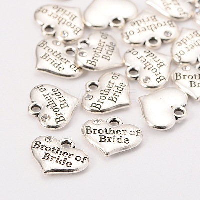 Wedding Party Supply Antique Silver Alloy Rhinestone Heart Carved Word Brother of Bride Wedding Family Charms TIBEP-N005-27D-1