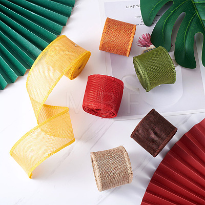 Yilisi 3 Rolls 3 Colors Polyester Imitation Linen Wrapping Ribbon OCOR-YS0001-02B-1