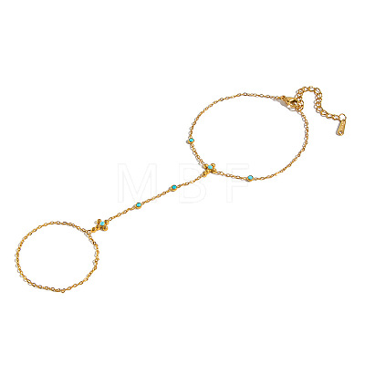 Natural Turquoise 304 Stainless Steel Flower Hand Chain Ring Bracelets for Women EH8478-1
