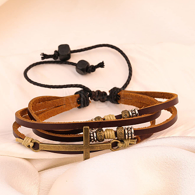 1Pc PU Leather Multi-strand Bracelets BJEW-CL0001-53-1