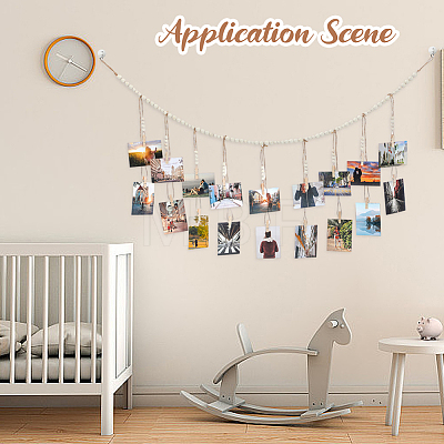 Wall Hanging Photo Display with Wooden Beads Garland AJEW-WH20011-54C-1