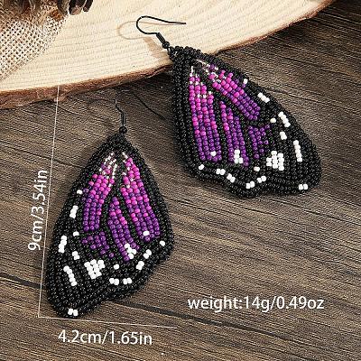 Bohemian Style Green Butterfly Wing Glass Bead Handmade Dangle Earrings FV2215-1