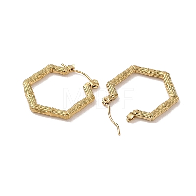 Texture Hexagon 201 Stainless Steel Half Hoop Earrings for Women EJEW-G385-14G-1