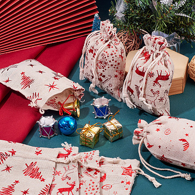 20Pcs 4 Styles Christmas Theme Cotton Fabric Cloth Bags ABAG-TA0002-04A-1