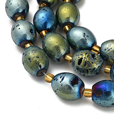 Electroplated Natural Druzy Geode Crystal Beads Strands G-F833-O01-01B-1