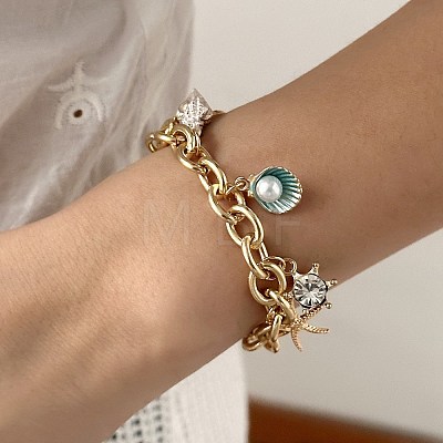 Beach Style Alloy Enamel & Plastic Pearl Charm Bracelets WG5E974-05-1
