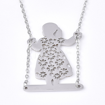 Non-Tarnish 201 Stainless Steel Pendant Necklaces NJEW-T009-JN112-1-70-1