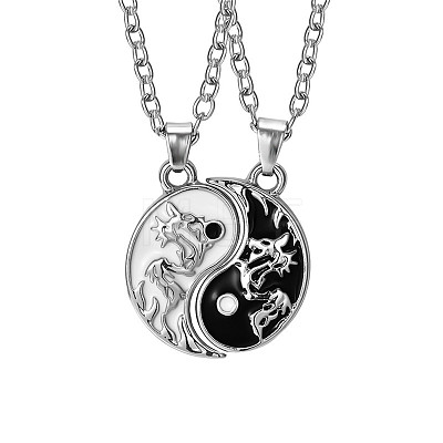 Alloy Enamel Black and White Yin-yang Gragon Split Pendant Necklaces for Friends Couple WG224AC-01-1