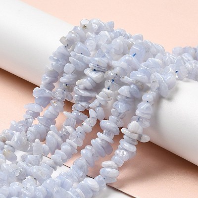 Natural Blue Lace Agate Chip Beads Strands G-E271-73-01-1