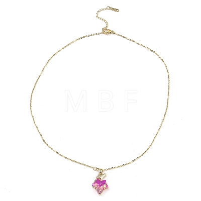 Maple Leaf Light Gold Brass Micro Pave Cubic Zirconia Pendant Necklaces NJEW-E105-14KCG-03-1