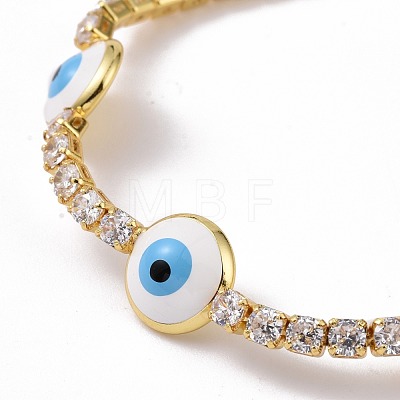 Enamel Evil Eye Link Bracelet with Clear Cubic Zirconia Tennis Chains for Women KK-E033-19G-1