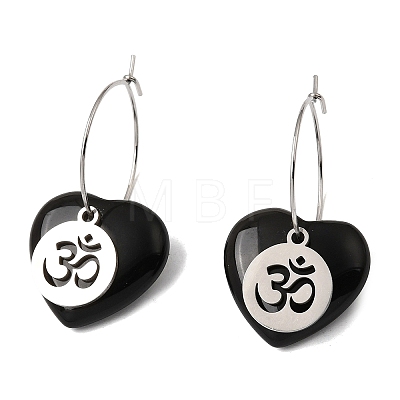 Natural Obsidian & 304 Stainless Steel Hoop Earrings for Women EJEW-G475-04P-03-1