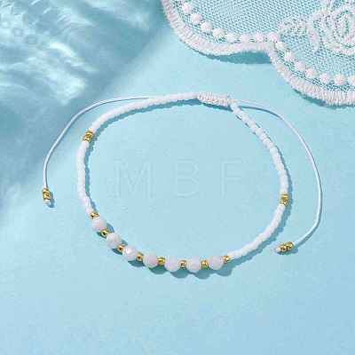 Adjustable Natural Rainbow Moonstone & Seed Braided Bead Bracelets BJEW-JB10181-01-1