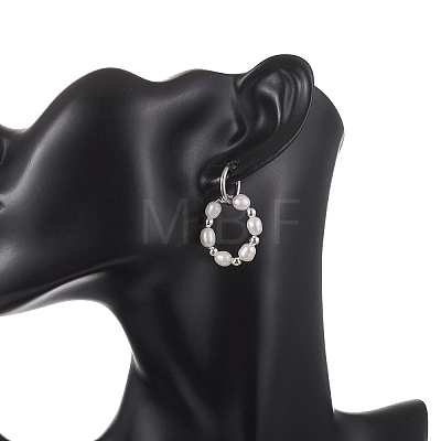 Natural Freshwater Pearl & Synthetic Hematite Bead & 202 Stainless Steel Hoop Earrings EJEW-JE07228-1