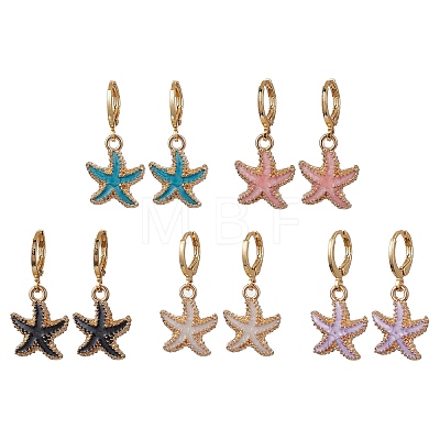 Alloy Enamel Starfish Hoop Earrings EJEW-JE06139-1