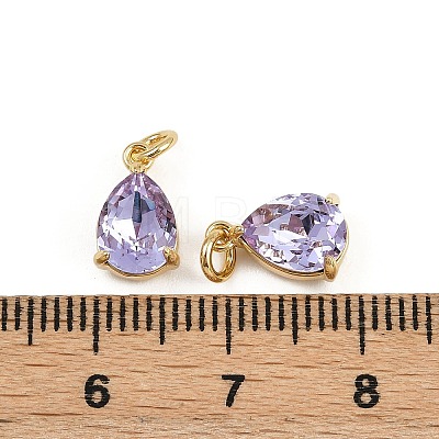 Teardrop Brass Glass Charms KK-L240-06G-01-1