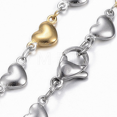 Two Tone 304 Stainless Steel Heart Link Chain Jewelry Sets X-SJEW-H103-12GP-1