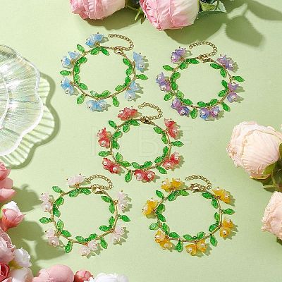 Flower Glass & Acrylic Charm Bracelets BJEW-JB10443-1