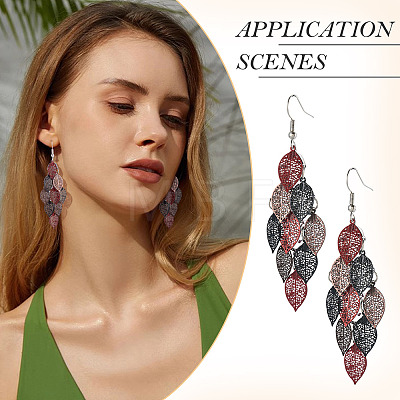 2 Pairs 430 Stainless Steel Leaf Dangle Earrings EJEW-TA0001-83C-1