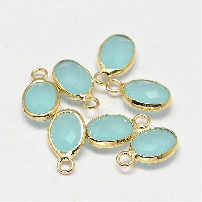 Oval Faceted Golden Tone Brass Glass Charms GLAA-O015-G-1