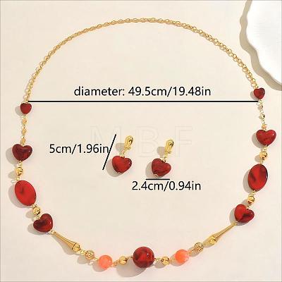 Fashion Alloy Heart Beaded Long Sweater Stud Chain Earrings & Necklaces Sets for Women Gift MP8647-1