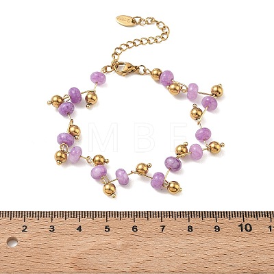 304 Stainless Steel Rondelle Natural Amethyst Beaded Bracelets BJEW-C151-04B-1