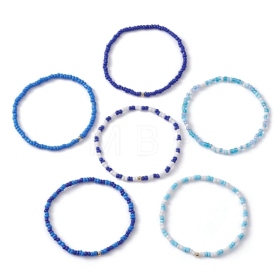 6Pcs Glass Seed & Brass Beaded Stretch Bracelets Set BJEW-JB09538-03-1