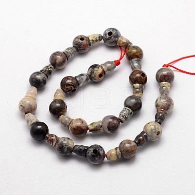 Natural Silver Leaf Jasper 3-Hole Guru Bead Strands G-K149-29-1