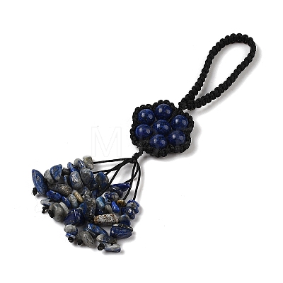 Flower Natural Lapis Lazuli Braided Thread Pendant Decorations HJEW-K046-04C-1