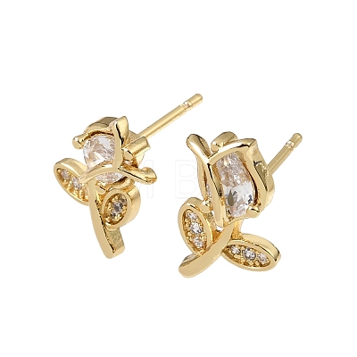 Brass Micro Pave Cubic Zirconia Stud Earrings KK-CBA8324-19G-01-1
