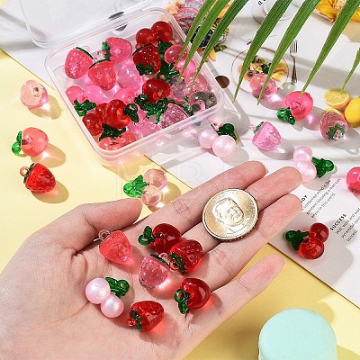 12Pcs 3 Colors Transparent Resin & Acrylic 3D Fruit Pendants FIND-YW0006-01-1