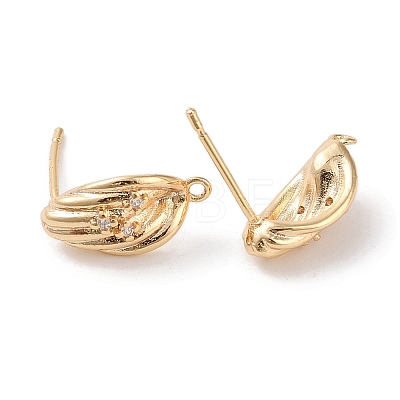Brass with Clear Cubic Zirconia Stud Earring Findings KK-G491-57C-G-1