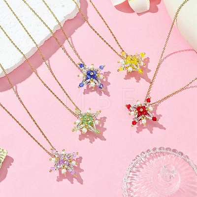 Glass Seed Beads Beaded Star Pendant Necklaces NJEW-MZ00088-1