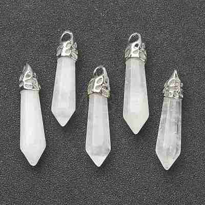 Bullet Natural Quartz Crystal Pointed Pendants G-E332-C28-1