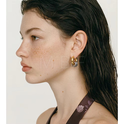 304 Stainless Steel Fashion Triple Ring Dangle Hoop Earrings for women MK3977-2-1