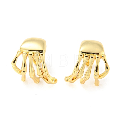Rack Plating Brass Skeleton Hand Cuff Earrings for Women EJEW-F326-06G-1