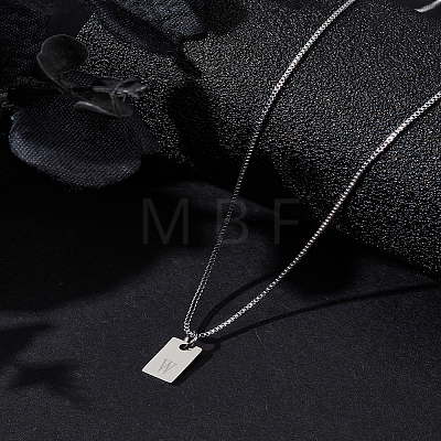 1Pc Stainless Steel Letter Rectangle Pendant Necklaces NJEW-LP0001-34W-P-1