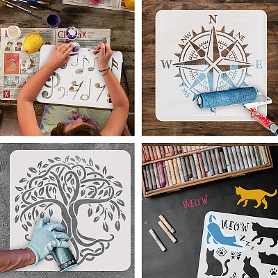 2Pcs 2 Styles PET Hollow Out Drawing Painting Stencils DIY-WH0394-0180-1