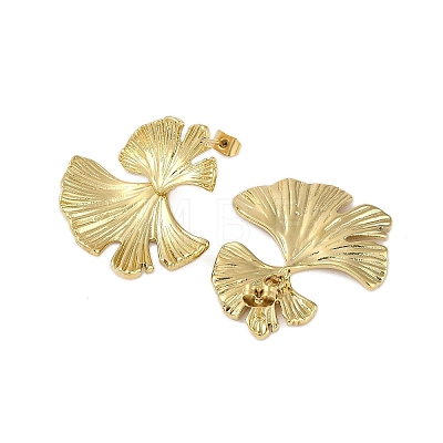 Ion Plating(IP) 304 Stainless Steel Leaf Stud Earrings EJEW-M249-06G-02-1