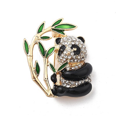 Cute Panda Bamboo Alloy Black Enamel Pin Brooches JEWB-C037-20G-1