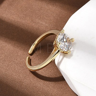 Brass Micro Pave Cubic Zirconia Cuff Open Rings for Women RJEW-B160-04G-1