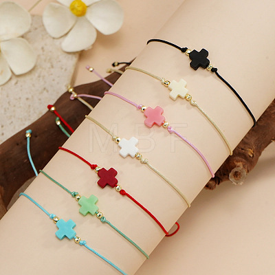 7Pcs Resin Cross Bead Braided Bracelets Sets ME3400-1