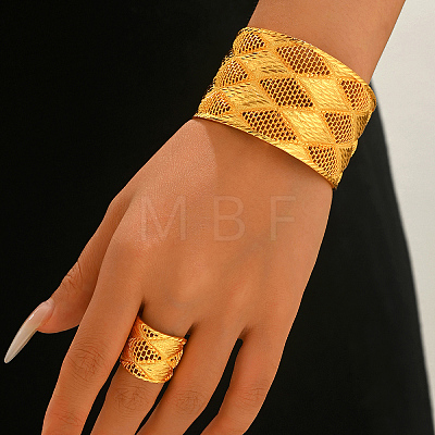 Vintage Alloy Filigree Rhombus Cuff Bangle & Ring Set RH3995-1