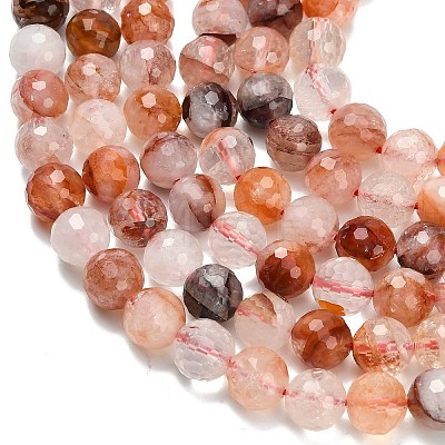 Grade A Natural Red Hematoid Quartz/Ferruginous Quartz Beads Strands G-L642-F03-8mm-1