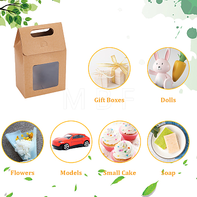 Folding Paper Gift Bags with Hole Handle and Plastic Visible Window ABAG-WH0044-35A-1
