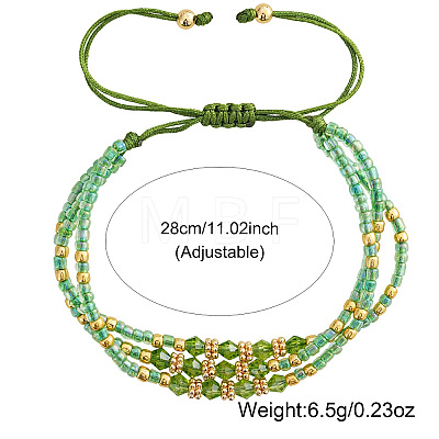 Adjustable Glass Seed Bead & Glass & Brass Beads Multi-Strand Bracelets for Women HR1151-2-1